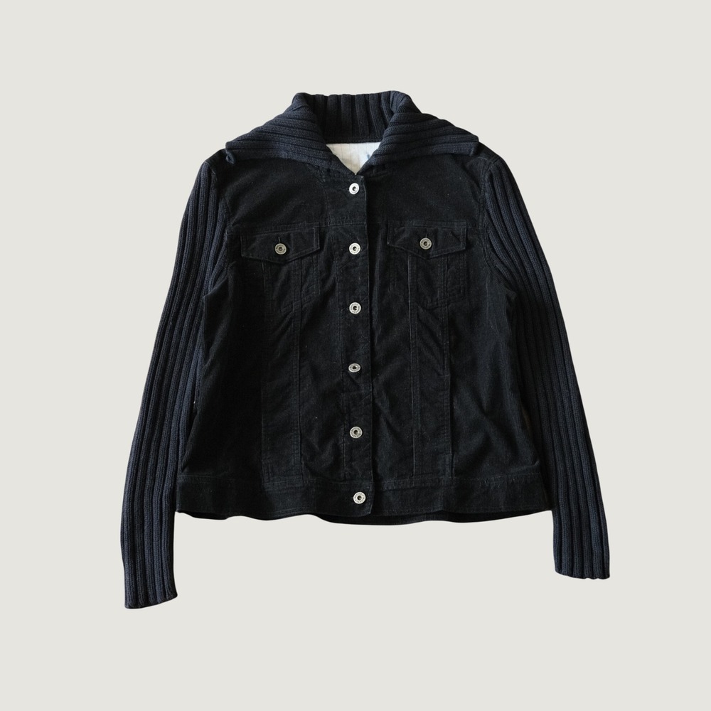 Dockers Jacket Trucker Corduroy Black Knit Sleeve Ribbed Collar XL Y2K Casual 90